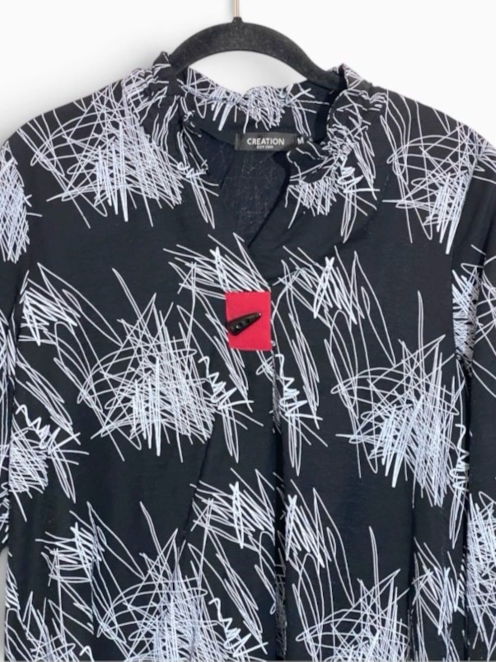 Black White Abstract Scribble Tunic Top M 3/4 Sleeve Artsy Lagenlook Art Teacher - Picture 3 of 9